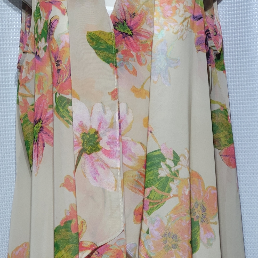 Susan Graver Cottagecore Floral Beige Sheer Kimono Duster Wrap Women's (S) - Picture 4 of 7